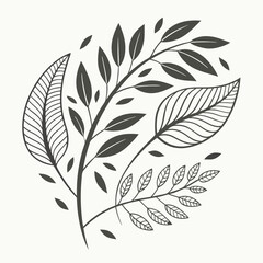 Obraz premium Dark gray stylized leaves and branches