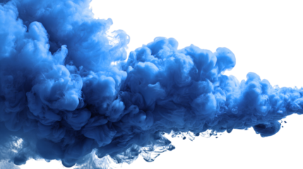 Blue smoke explosion border with airy diffusion effect, isolated on transparent 