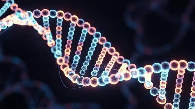 Futuristic DNA strand animation made of glowing nodes and lines - Powered by Adobe