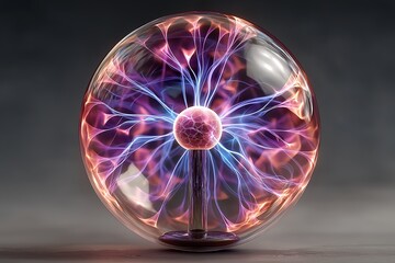 Futuristic Plasma Ball - Dynamic Neon Sphere Showcasing Abstract Electricity and Scientific Innovation