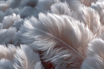 White Feather Texture. Delicate and Elegant Nature Close-Up Background with Fluffy, Plumage Pattern