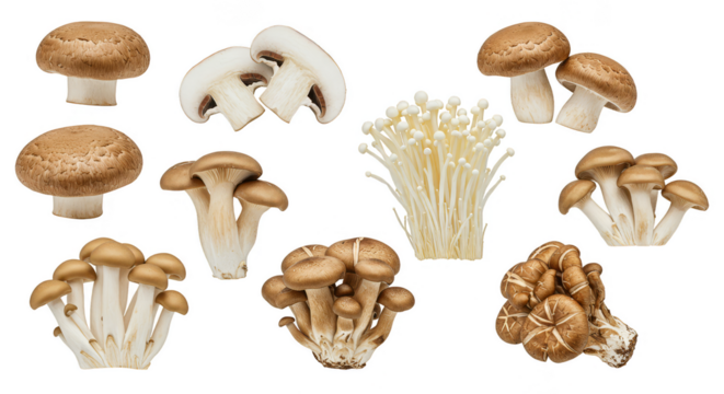 Isolated Png Edible Mushrooms Different Types Food Vegetarian Diet