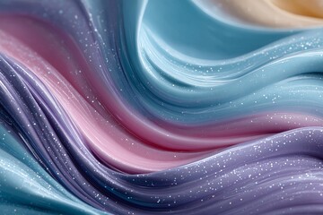 Colorful Abstract Silk Fabric Texture. Luxurious Flowing Wave Pattern in Pastel Pink, Blue, and Purple