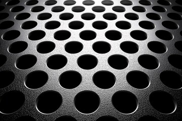 Black Perforated Metal Texture with Circular Holes. Modern Industrial Background Design