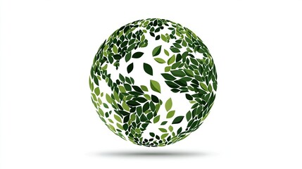 Sphere covered in assorted green leaves against a clean white background