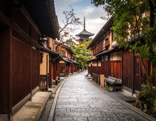 Japanese streetscape, autumnal colors