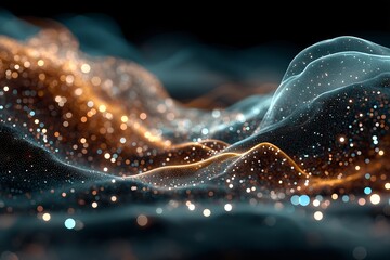 Abstract Art of Digital Waves. Illuminated Light Particles and Glowing Lines in Futuristic Design Backgrounds