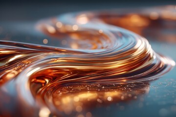 Abstract Metallic Fluid Texture. Elegant and Reflective Design with Copper and Gold Swirls