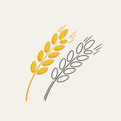 Stylized illustration of a golden wheat stalk next to a black outline wheat stalk