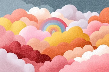 Colorful Abstract Sky Illustration with Rainbow Clouds - Vibrant Digital Artwork for Whimsical Nature-Inspired Background
