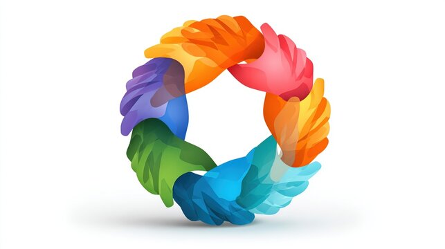 A circular arrangement of stylized, colorful hands, illustrating unity and collaboration