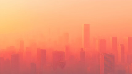 Naklejka premium Serene Urban Landscape: Silhouetted Skyscrapers in a Hazy Sunset Ambience