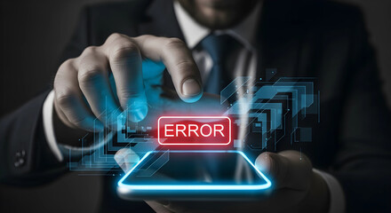 Error on Smartphone Display - Man Touching Screen