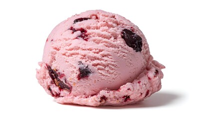 a single scoop of black cherry ice cream on a plain white background.