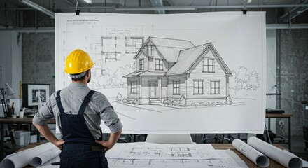 Architect reviewing house design sketch