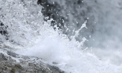 A waterfall spouting steam. It flows as a single stream of water and the speed of falling is very fast and cool, Generative AI