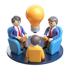 Business meeting with idea lightbulb isolated on transparent background