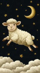 Sheep jumping in night sky illustration