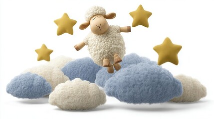 Sheep plush toy on clouds with stars
