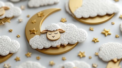 Sheep on crescent moon decorative pins