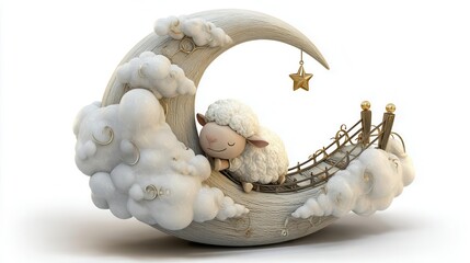 Sheep sleeping on crescent moon