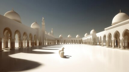 White mosque courtyard architectural view