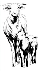 Mother goat and baby goats illustration