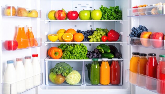 Fresh produce and dairy in a refrigerator