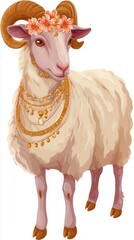 Ornate sheep illustration with floral crown