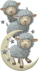 Cute sheep on crescent moon illustration