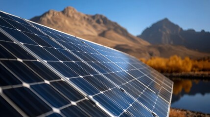 Solar Panel Installation in Scenic Mountain Landscape with Clear Sky and Natural Surroundings