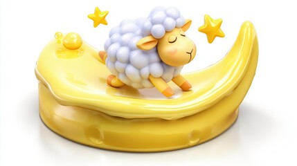 Sleeping sheep on crescent moon figurine