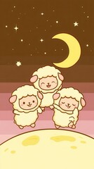 Cartoon sheep dancing in night sky