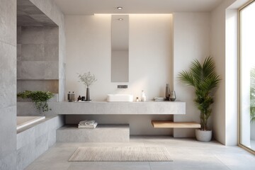 Modern Minimalist Bathroom Design with Natural Light and Greenery