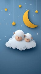 Sheep sleeping on cloud at night