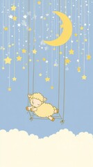Sheep napping on swing starry sky image