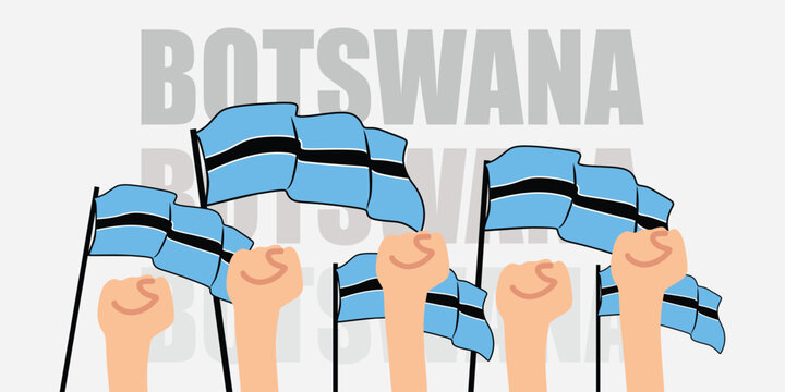 hand with flag of the Botswana or Botswana independence day vector illustration of Botswana flag with gray background banner or greeting card