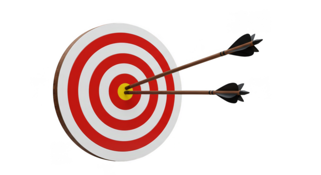 Illustration of Target with Two Arrows Hitting Bullseye in Transparent Backdrop