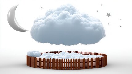Floating cloud over wooden fence