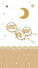 Cute cartoon sheep floating in the sky