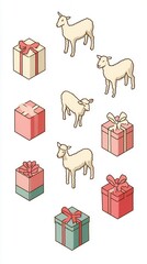 Sheep and gift boxes illustration