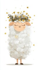 Cute cartoon sheep with floral crown