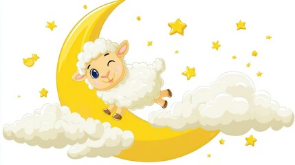 Sheep sleeping on moon illustration