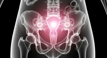 Pelvic Anatomy X Ray Silhouette Showing Uterus and Ovaries Illuminated