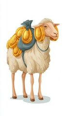 Sheep carrying golden packages illustration