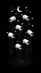 Stylized sheep floating in night sky