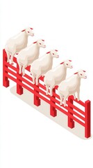 Sheep sitting on red fence isometric