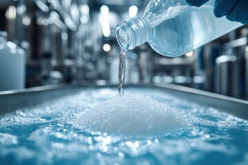 Pouring Water into Container Creating Bubbles in Industrial Setting