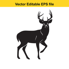 Obraz premium Majestic Whitetail Deer Silhouette A Striking Black and White Depiction of Wildlife in Simple Form Embodying Elegance and Power