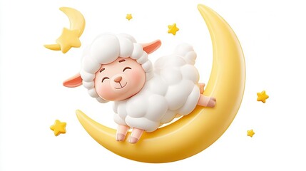 Cute sheep on crescent moon illustration